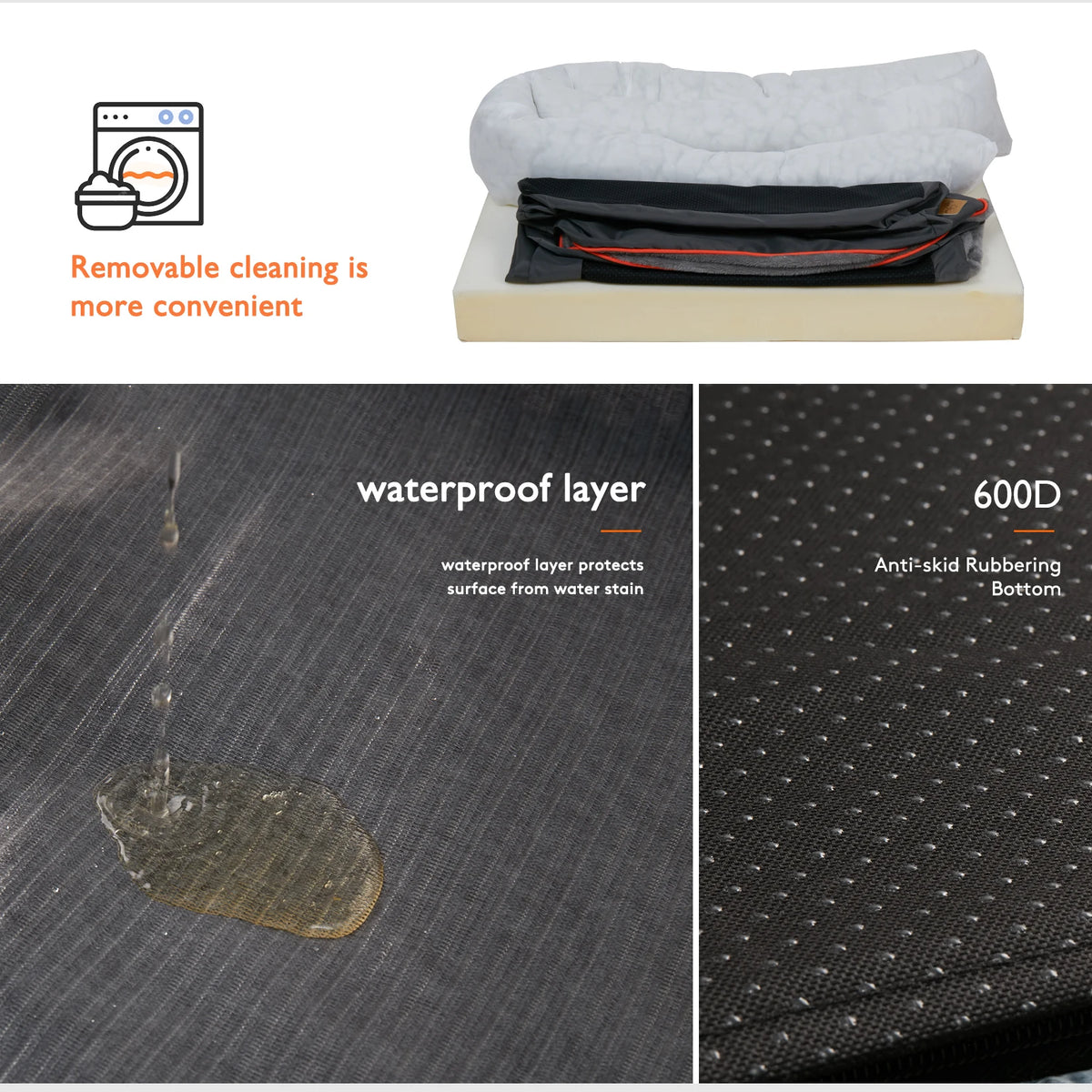 BINGOPAW Waterproof Dog Bed With Washable Fleece Cover