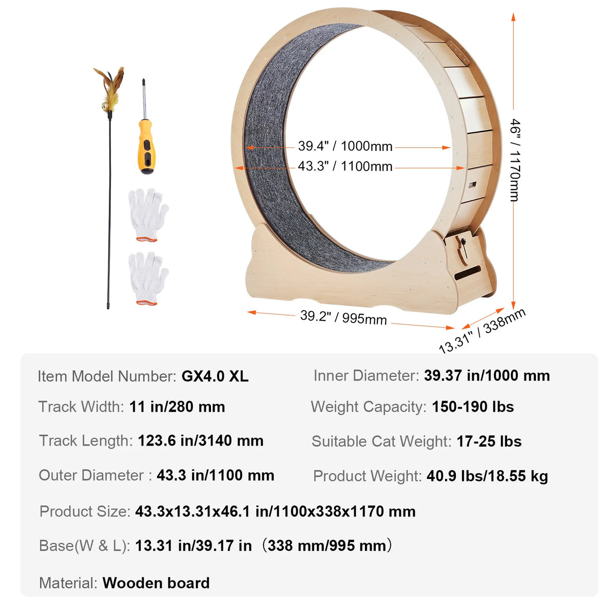 Premium Wooden Cat Treadmill Wheel With Removable Carpet Surface