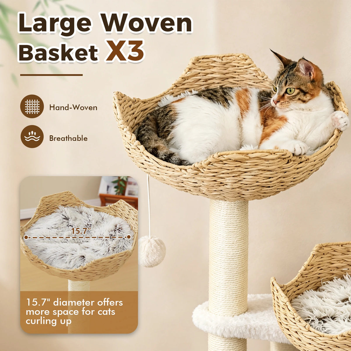 PAWZ Road Multi-Level Cat Tree Rattan Baskets Sisal Scratching Posts