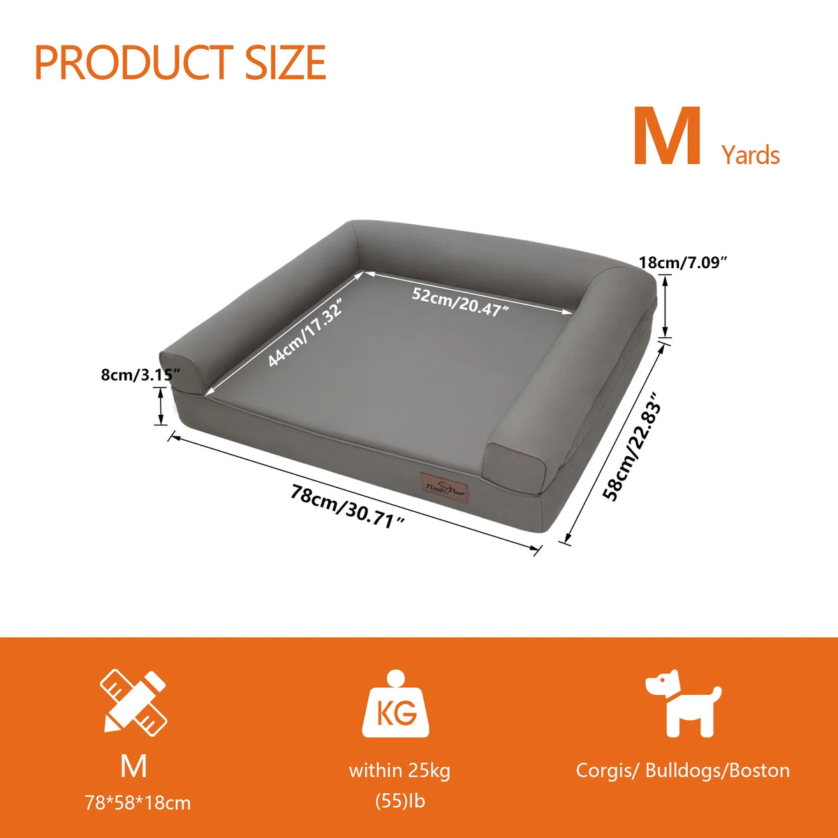 Borwart Orthopedic Waterproof Dog Bed With Removable Cover Bolster