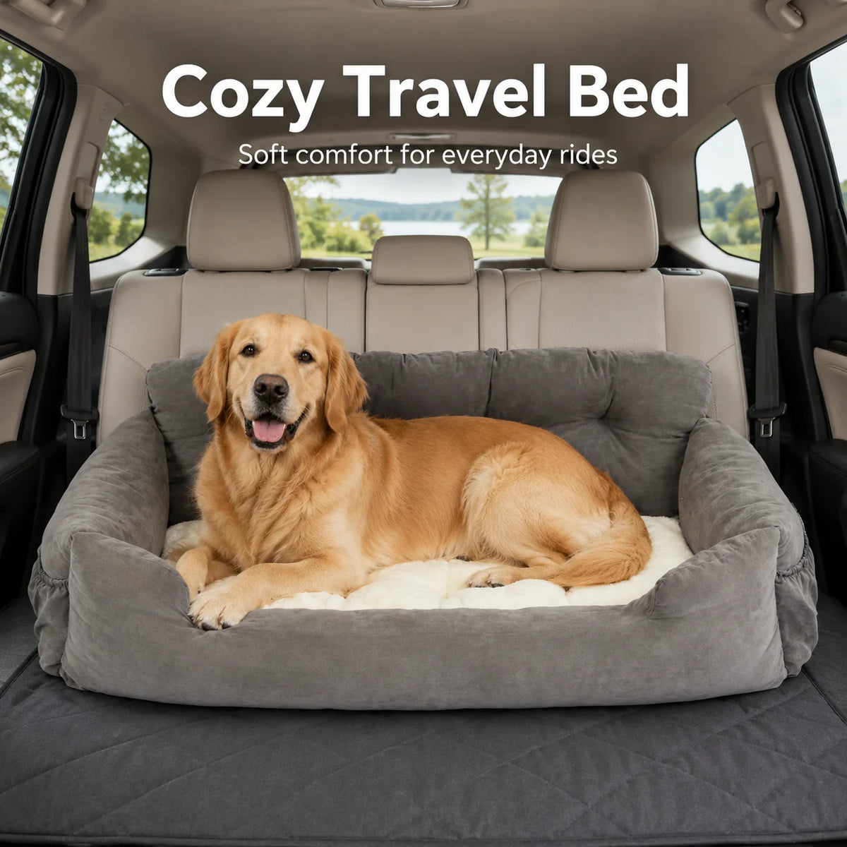 Portable Pet Car Seat With Safety Leash Storage Pockets