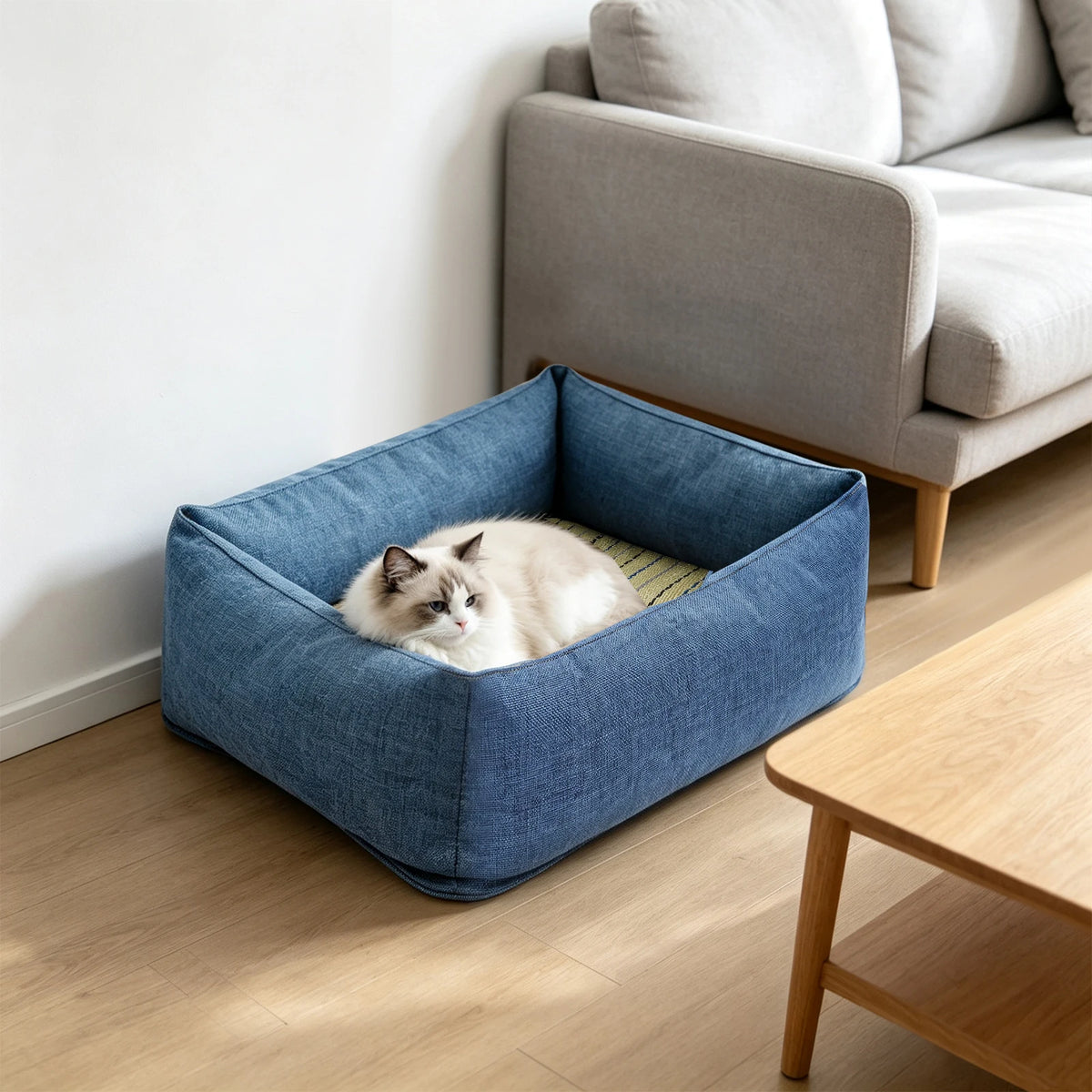 Natural Rush Grass Pet Bed With Raised Edge Non-Slip Base