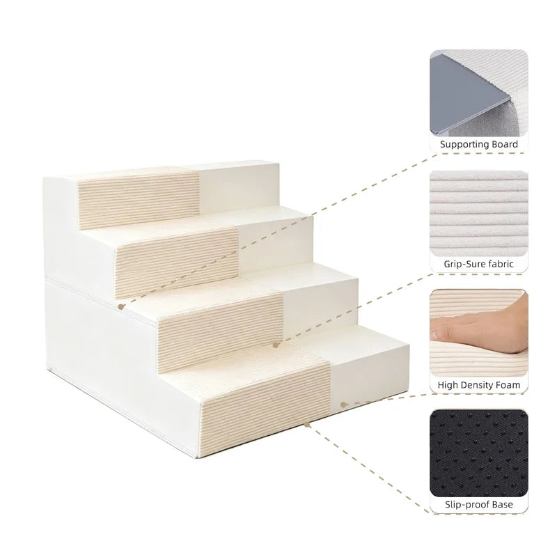 3/4/5 Steps Foldable Dog Stairs for Small & Medium Dogs, High-Density Foam Non-Slip Indoor Pet Steps for Bed, Sofa & Chair, Washable Removable Cover