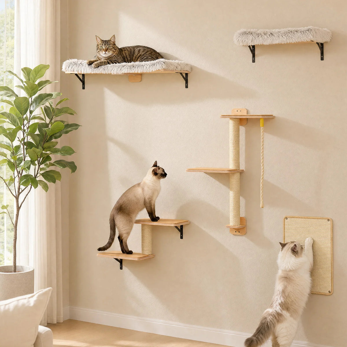 PAWZ Road Wooden Cat Climbing Wall Shelves Sisal Scratching Posts