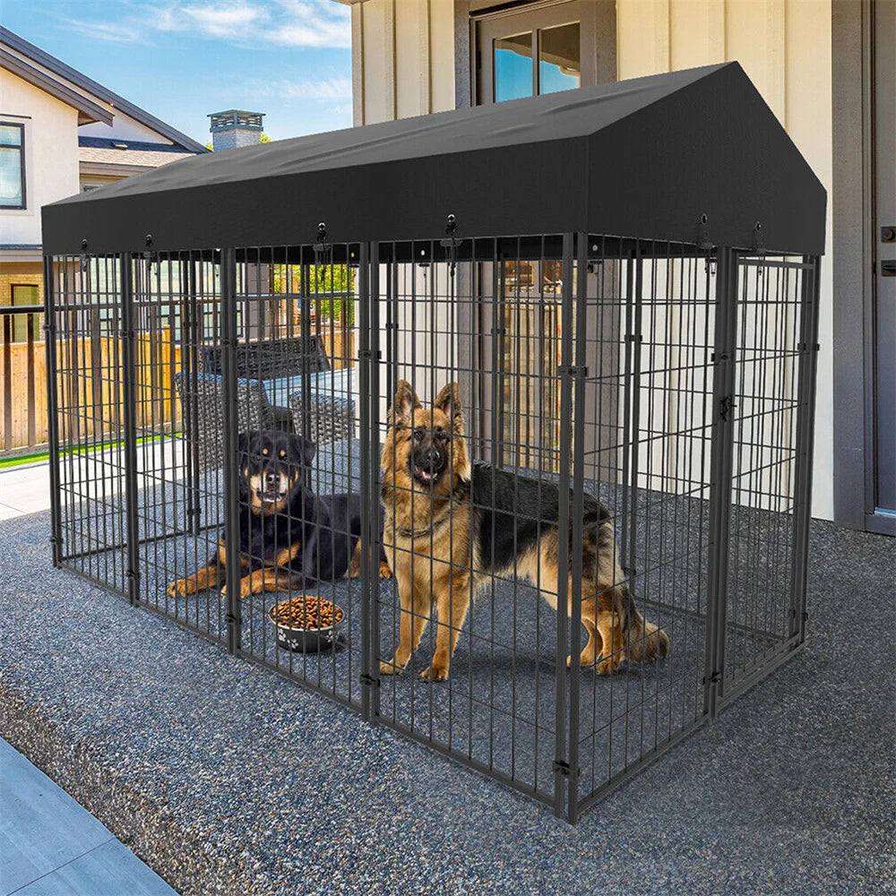 Borwart Heavy Duty Metal Dog Kennel With Covered Outdoor Indoor Run
