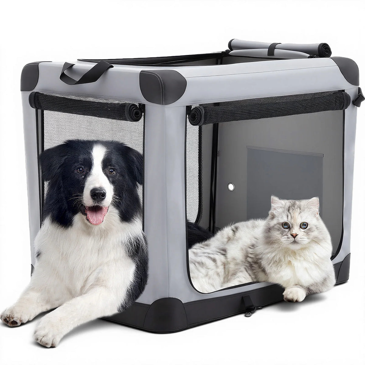 JHK Sturdy Metal Foldable Dog Crate Indoor Outdoor Kennel