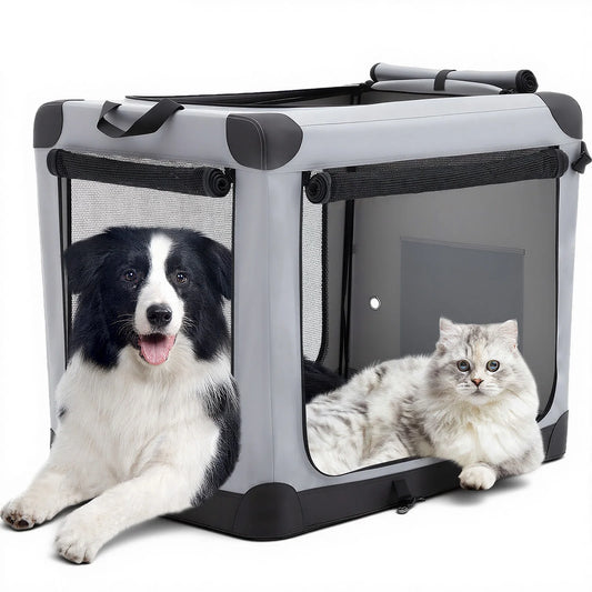 JHK Sturdy Metal Foldable Dog Crate Indoor Outdoor Kennel