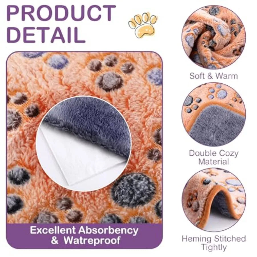 4 Pcs Waterproof Dog Blankets Washable Puppy Paw Print Fleece Blanket for Small Medium Pet Cat Whelping Warm Soft Sleep Mat Gui