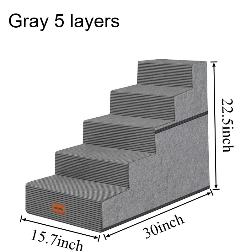 3/4/5 Steps Foldable Dog Stairs for Small & Medium Dogs, High-Density Foam Non-Slip Indoor Pet Steps for Bed, Sofa & Chair, Washable Removable Cover