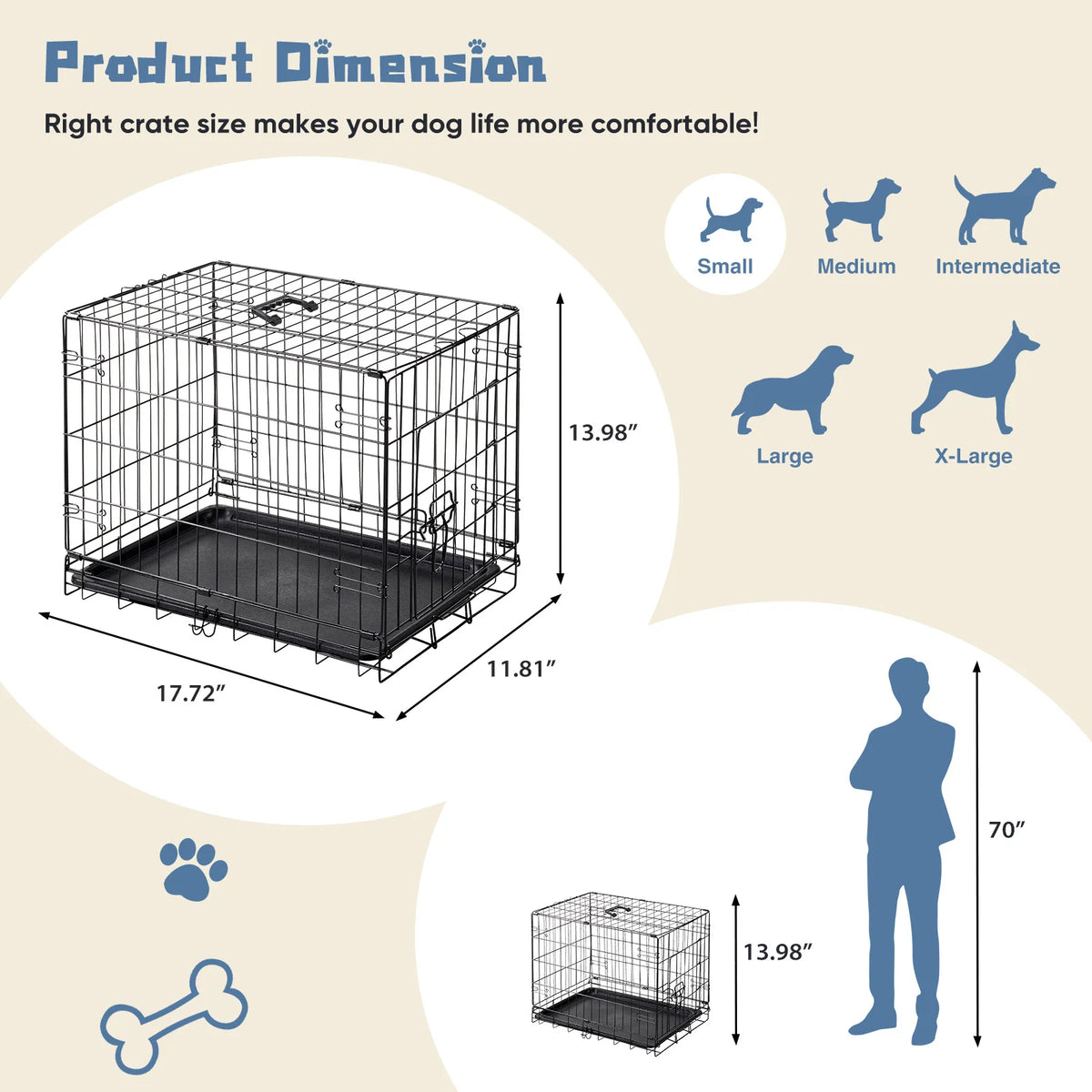 JHK Metal Dog Crate With Secure Lock And Removable Tray