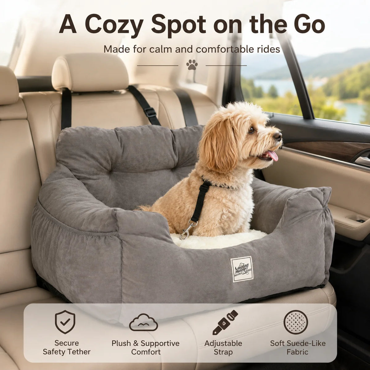 Adjustable Pet Car Seat Bed With Integrated Safety Tether