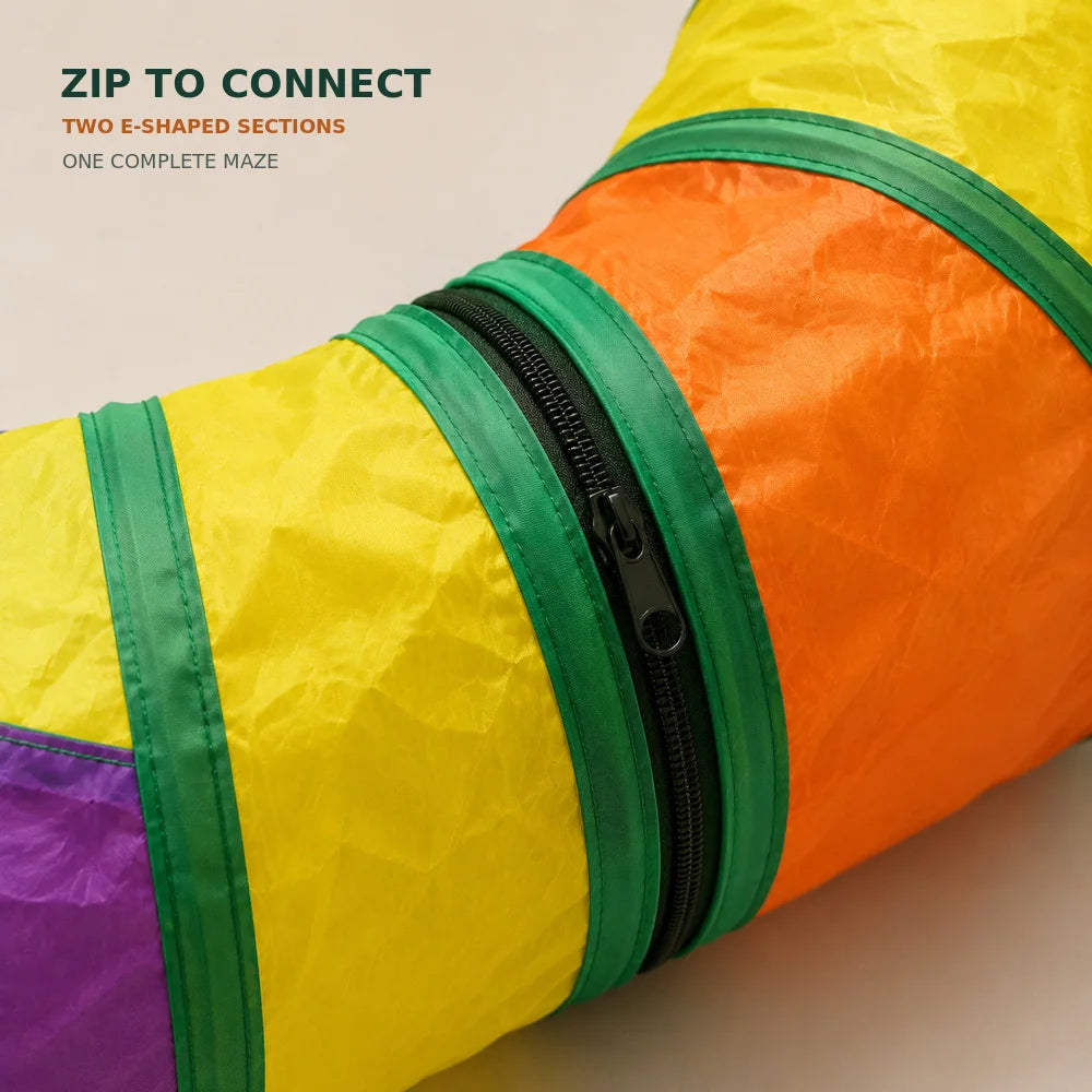 Zoe Extra Long Cat Tunnel Maze For Indoor Cats Double E Shaped Connectable Foldable Play Tunnel With Multiple Peek Holes Zipper Connection Two Hanging Pom Poms And Seven Interactive Toys For Kittens And Multi Cat Homes