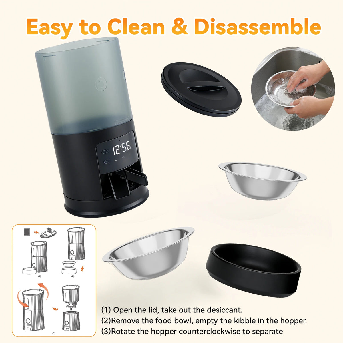 JHK Automatic Cat Feeder With Dual Stainless Bowls Timed Feeding