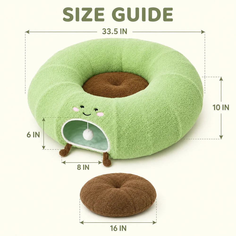 Convertible Cat Tunnel Bed With Plush Donut Cushion Play Hideaway