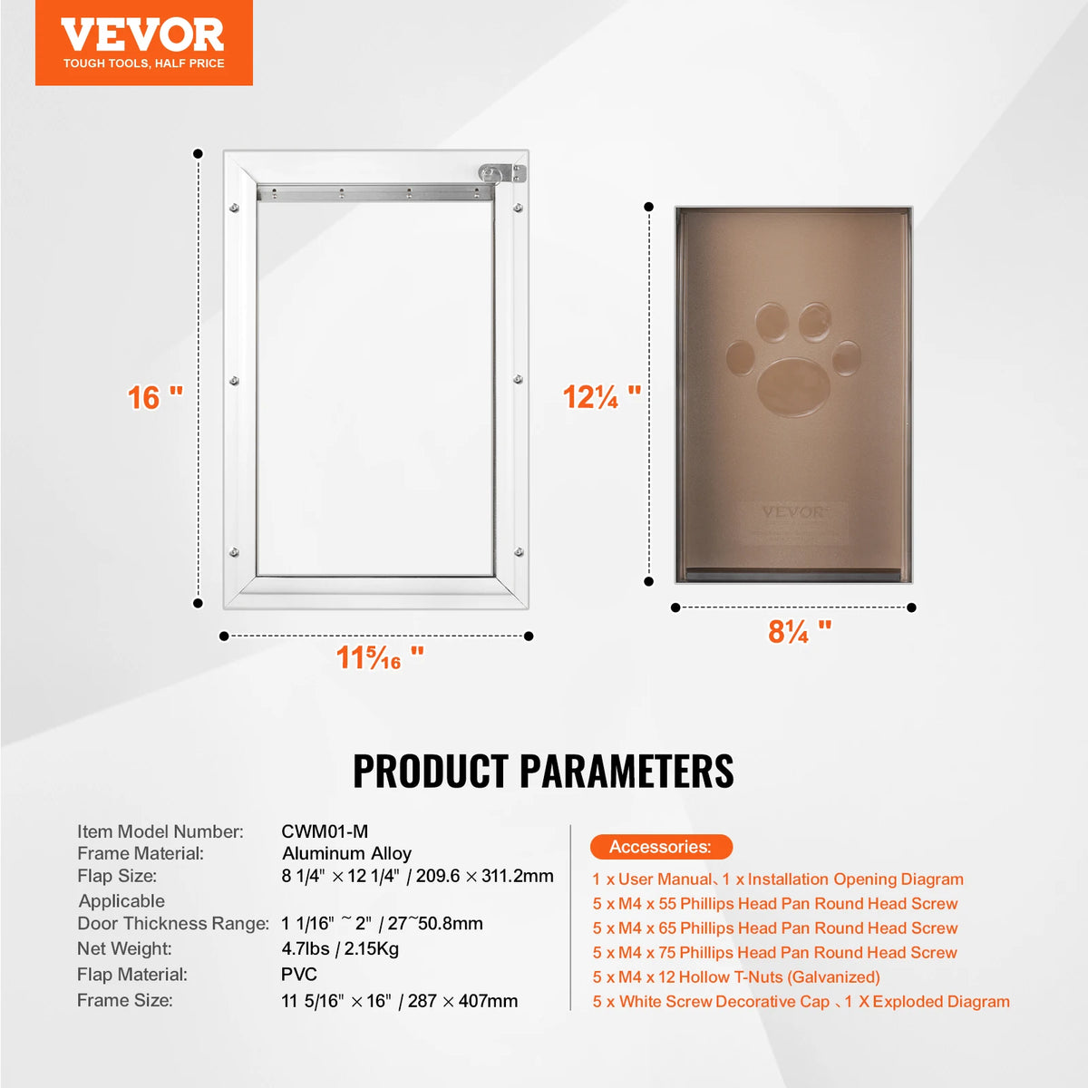 Weatherproof Aluminum Pet Door With Lock And Flap System