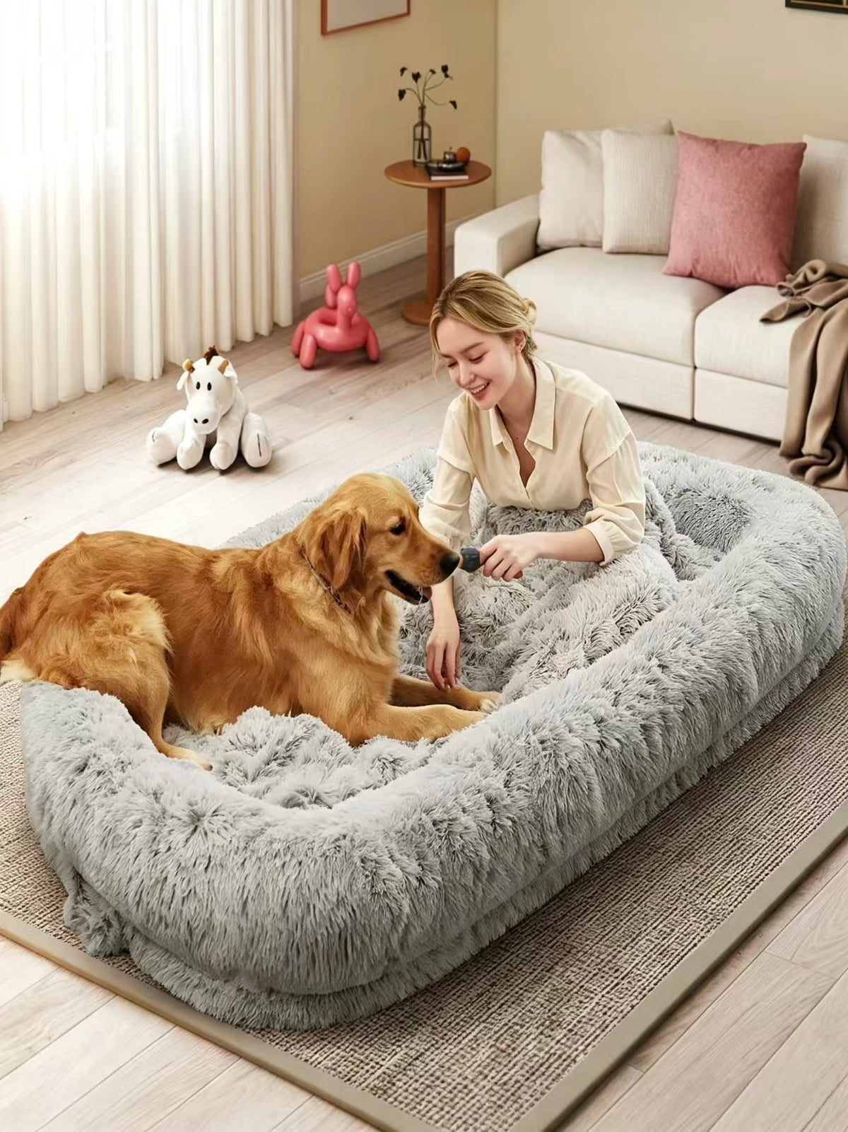 Orthopedic Human Dog Bed With Removable Faux Fur Cover