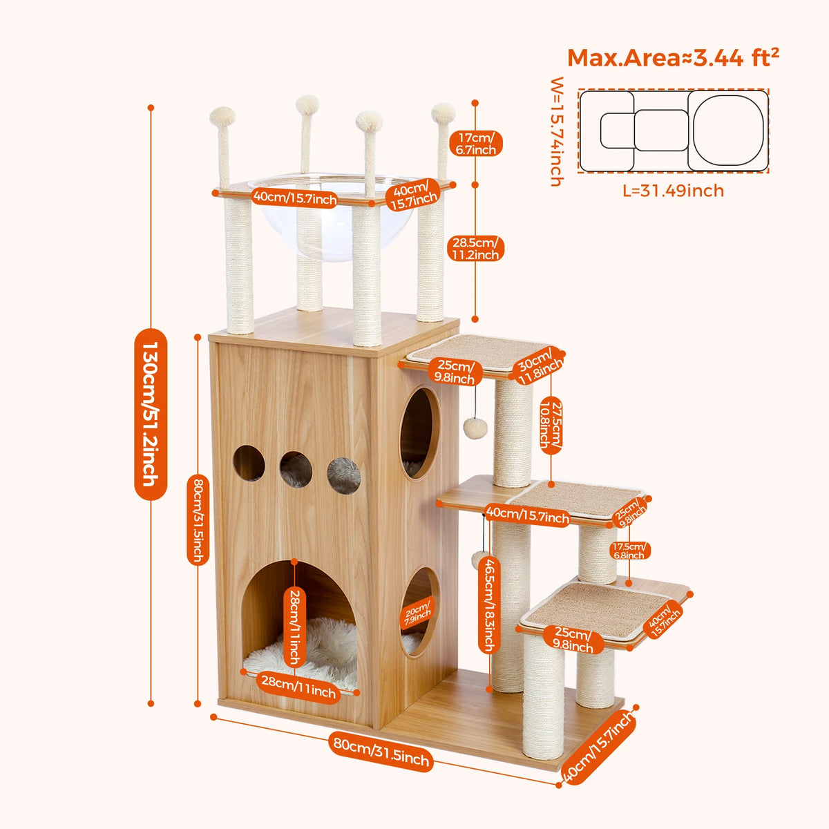 PAWZ Ro Multi-Level Indoor Cat Tree With Condo And Hammock