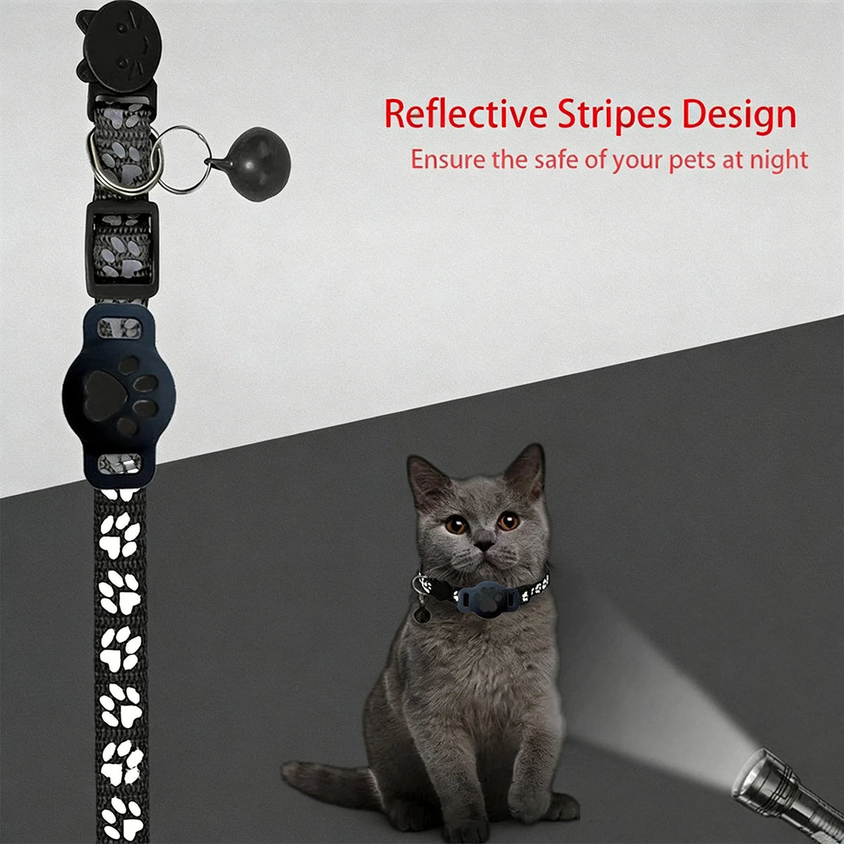 AirTag Cat Collar Reflective Paw Pattern Fit iOS Android System Quick Release Buckle Waterproof Anti-Lost Collar for Small Cats