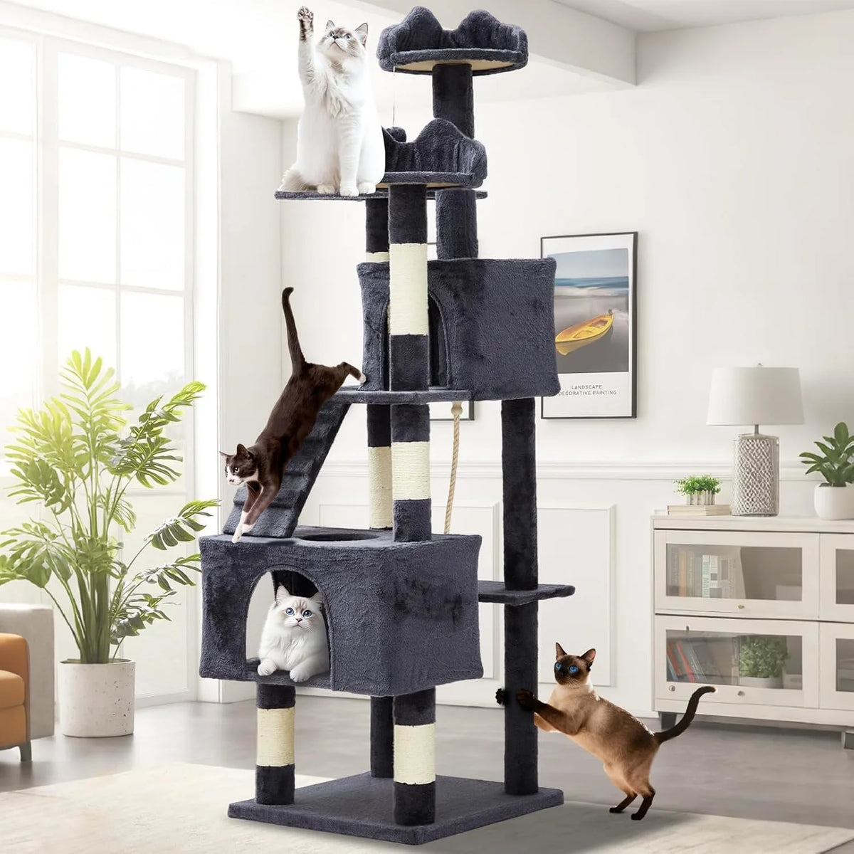 HOSSLLY Multi Level Cat Tree Tower With Scratching Posts Hammock