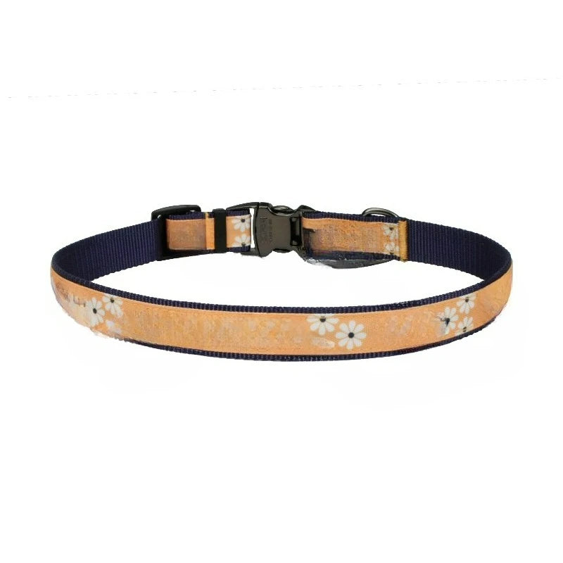 Canvas Overlay Dog Collar, Yellow Good Vibes, 5/8" x 12-18"