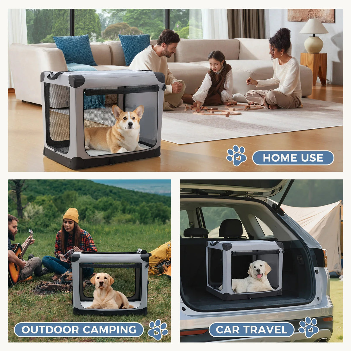 JHK Sturdy Metal Foldable Dog Crate Indoor Outdoor Kennel