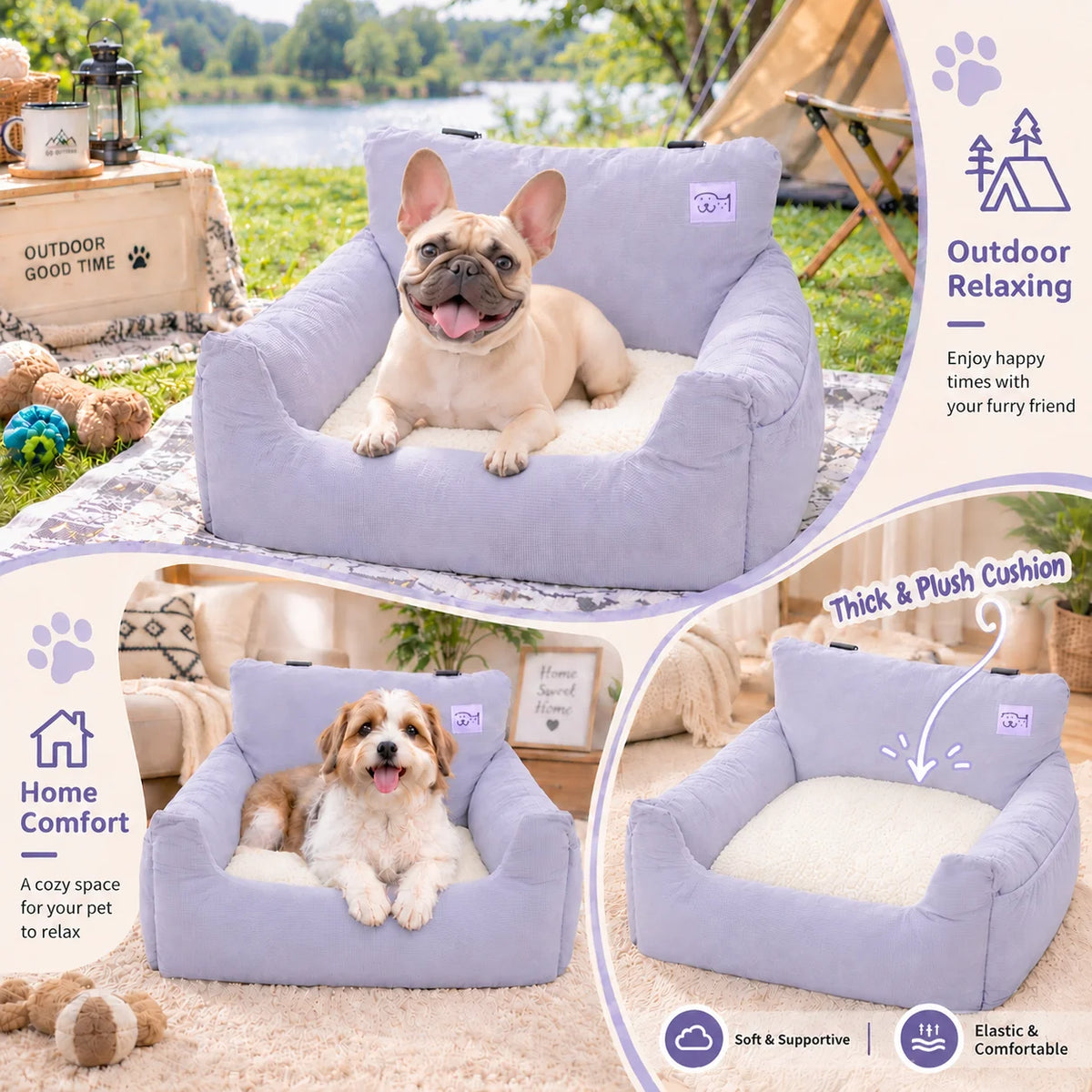 Wild Mirth Dog  Booster Car Seat & Portable Dog Bed, Portable & Washable, Anti-Slip Bottom, Storage Pockets, Safety Clip & Straps