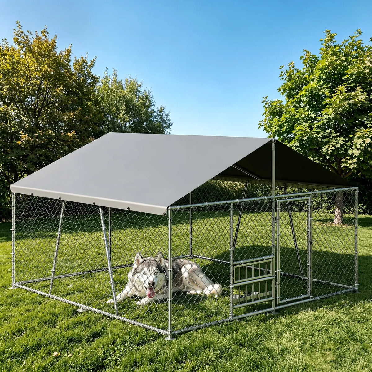 DishyKooker Outdoor Dog Kennel Galvanized Steel With Waterproof Roof