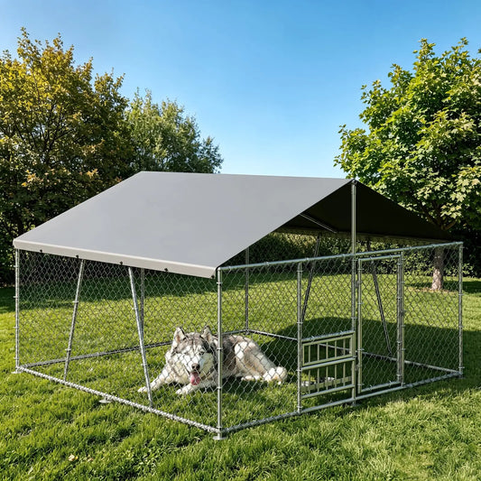 DishyKooker Outdoor Dog Kennel Galvanized Steel With Waterproof Roof