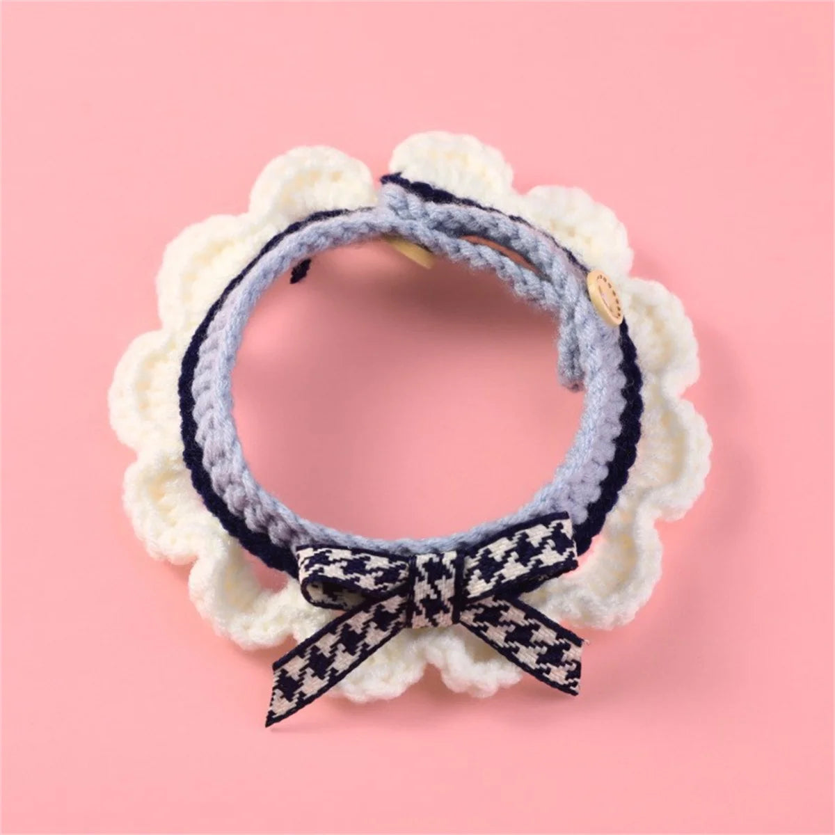 Adjustable Knitted Bowknot Collar For Puppies With Lace Decoration