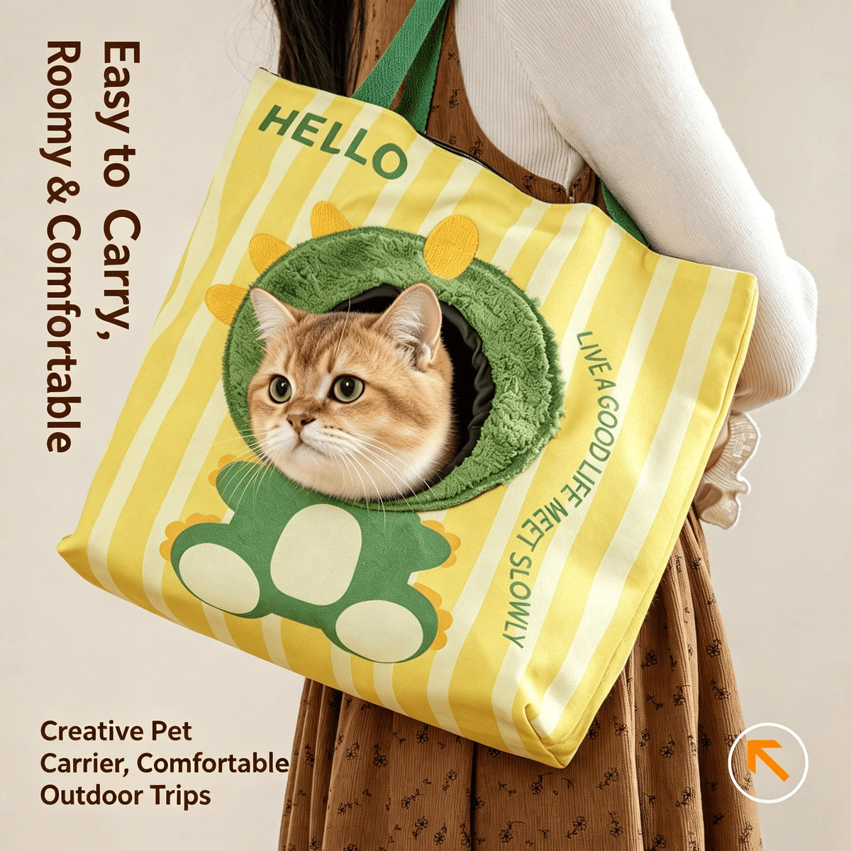 Cartoon Head Out Cat Carrier Breathable Canvas Travel Tote Bag
