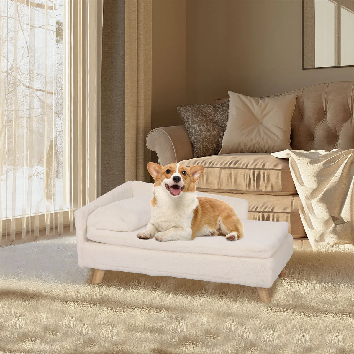 Bingopaw Elevated Pet Bed With Waterproof Pad And Wooden Legs