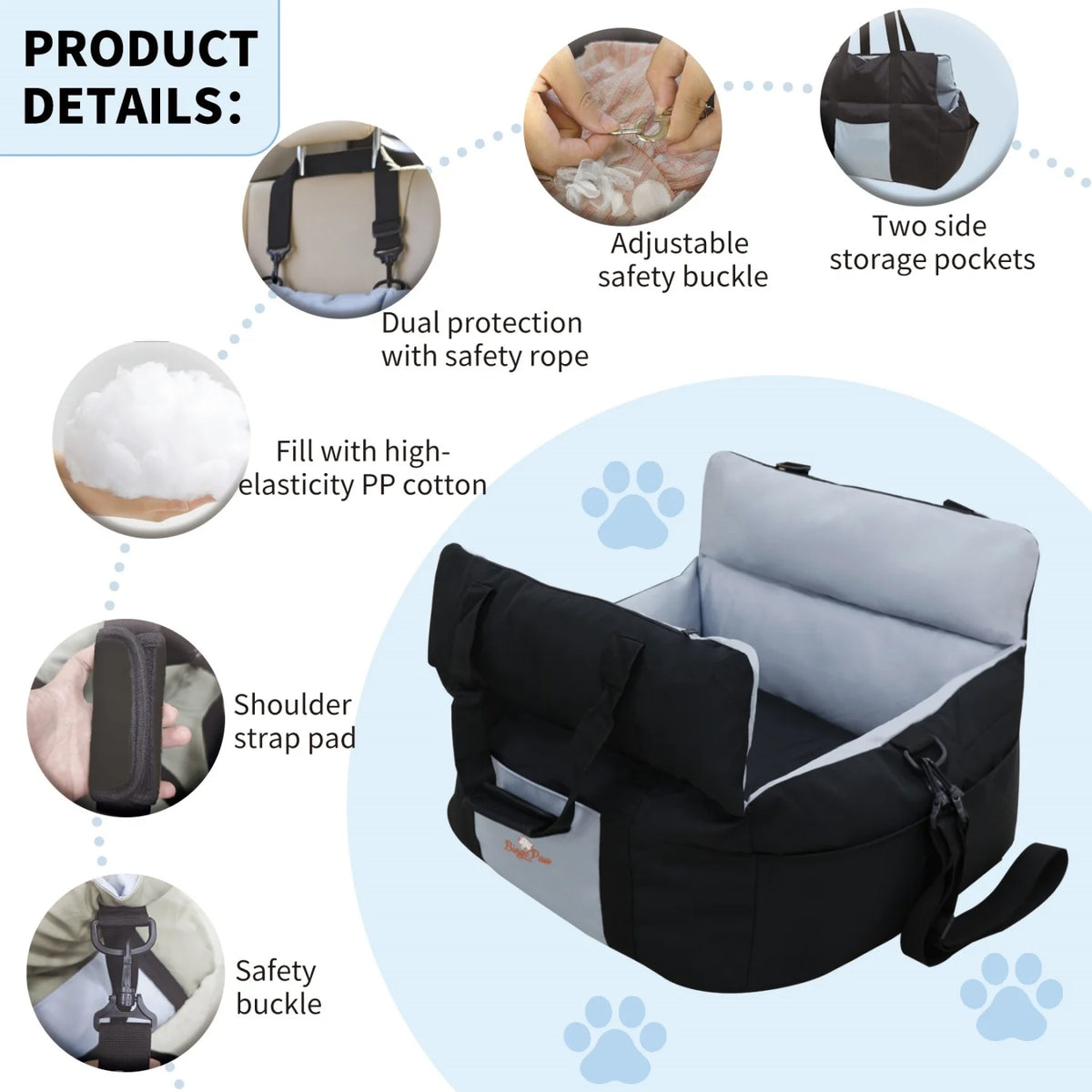Bingopaw Washable Dog Car Seat With Breathable Cushion