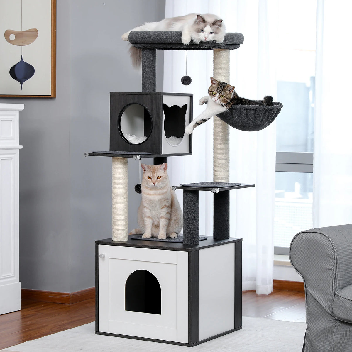 PAWZ Ro Multi-Level Indoor Cat Tree With Condo And Hammock