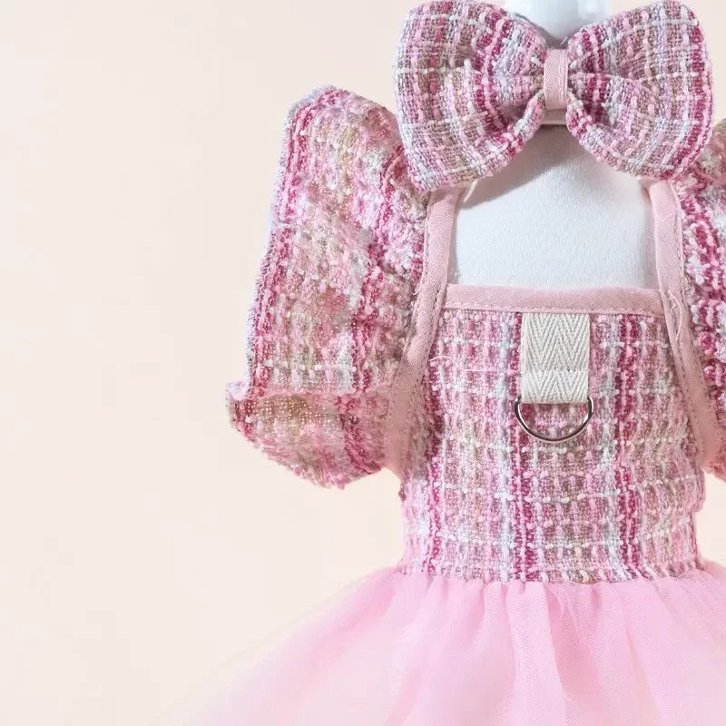Printed Pet Dress With Bow, Plaid Princess Costume for Pets