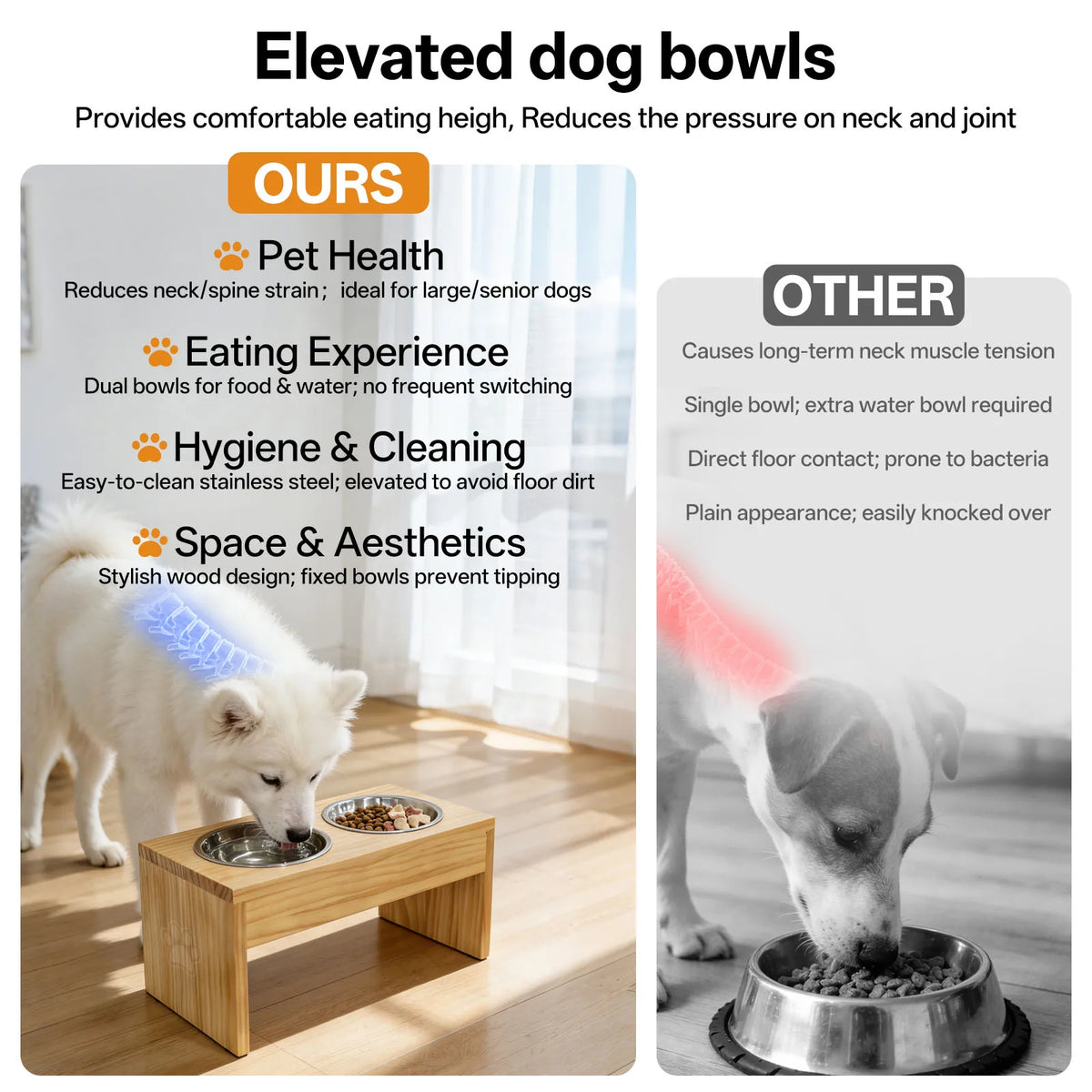 Wooden Elevated Dog Bowls With Stainless Steel Double Bowls