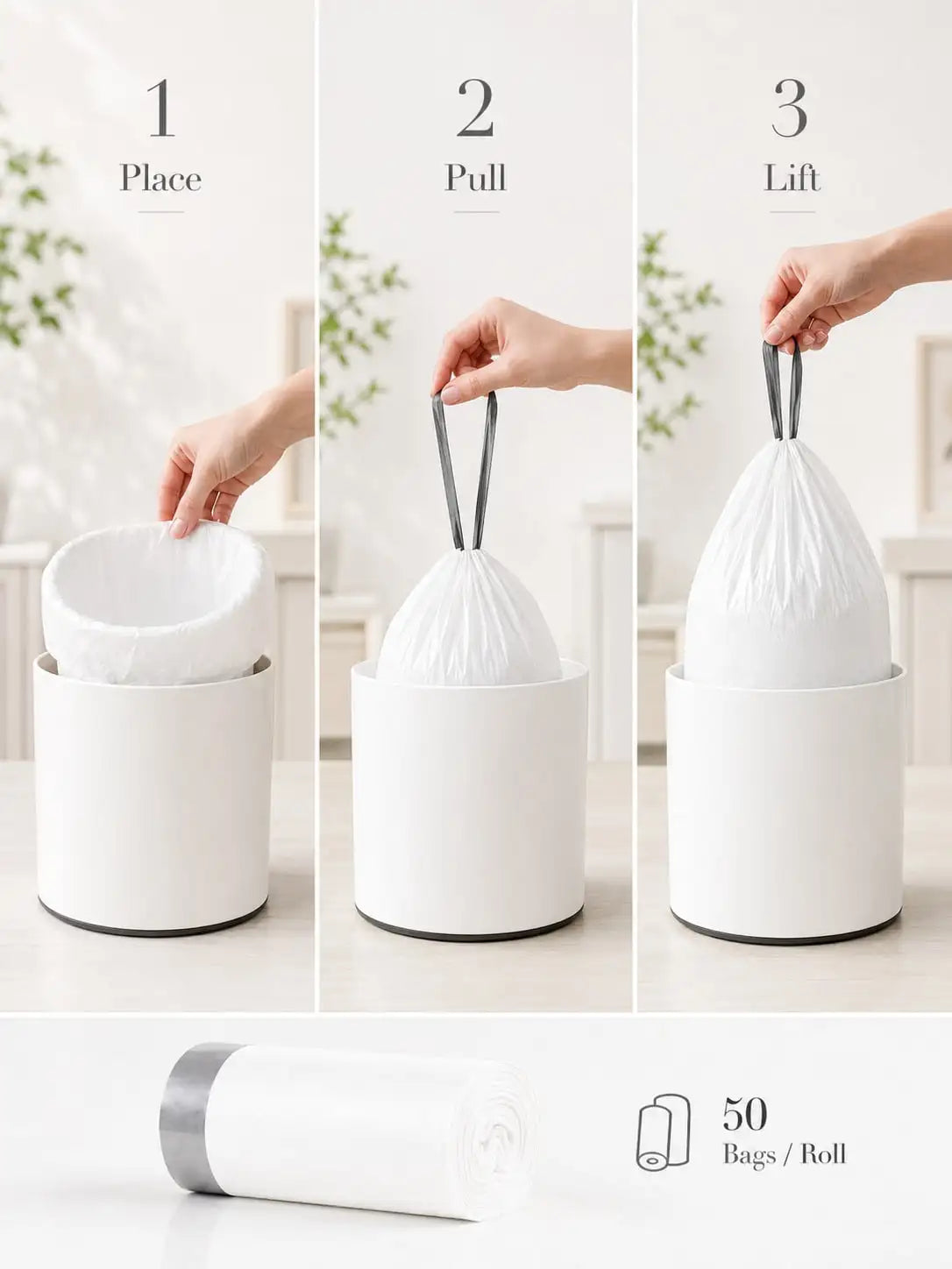 Drawstring Disposable Trash Bags for Bathroom Kitchen and Home Use