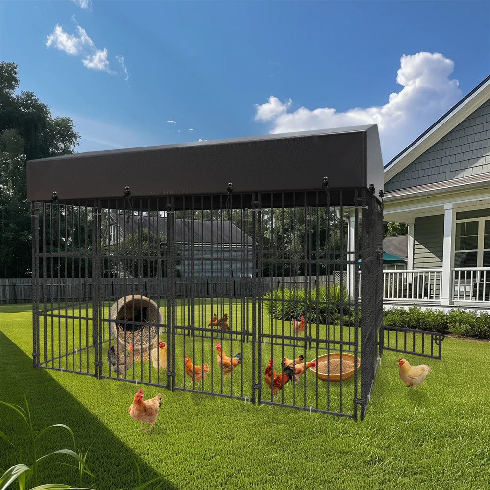 Borwart Heavy Duty Metal Dog Kennel With Covered Outdoor Indoor Run