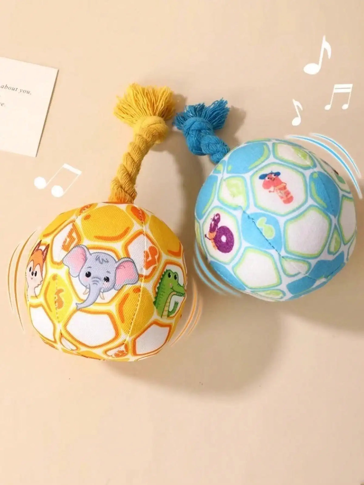 Cartoon Dog Toy Ball With Rope Squeaky Interactive Training Toy