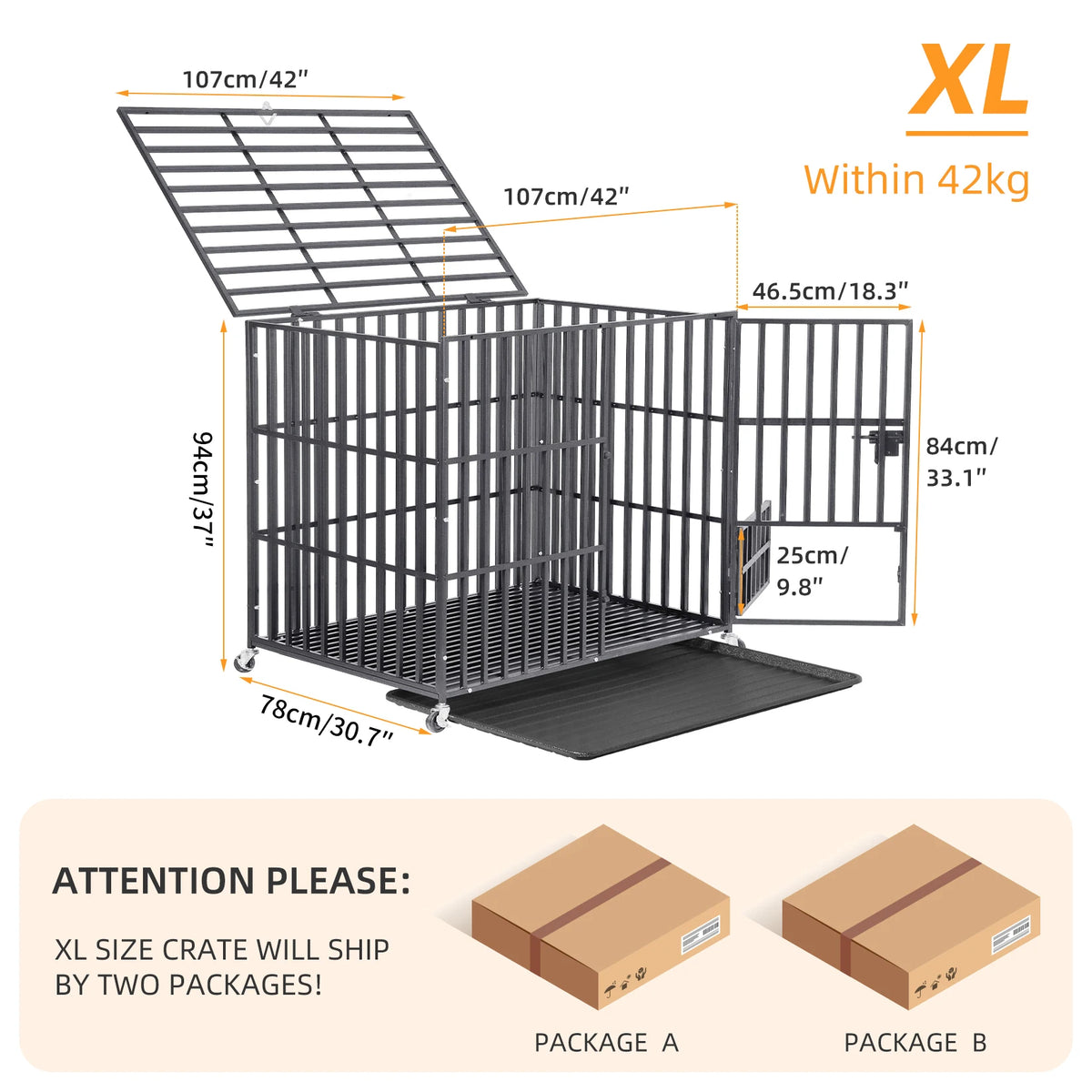 Bingopaw Heavy Duty Metal Dog Crate With Three Doors