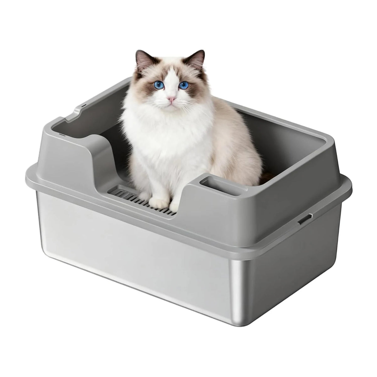 HiMISS Stainless Steel Enclosed Cat Litter Box With High Sides