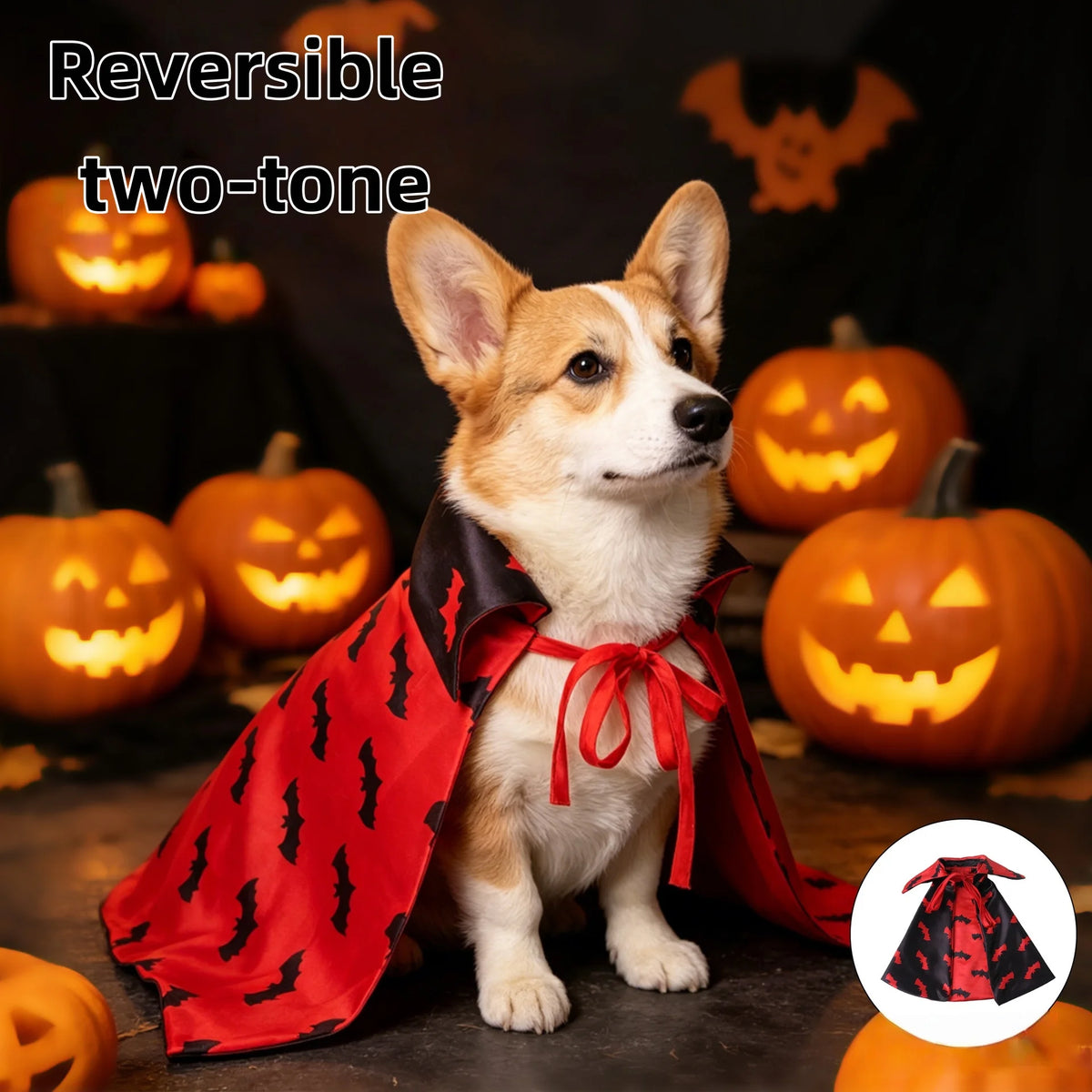 Halloween Reversible Bat Pet Vampire Cape Costume for Cats Dogs