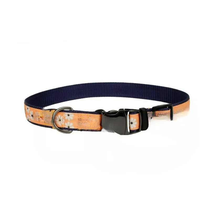 Canvas Overlay Dog Collar, Yellow Good Vibes, 5/8" x 12-18"