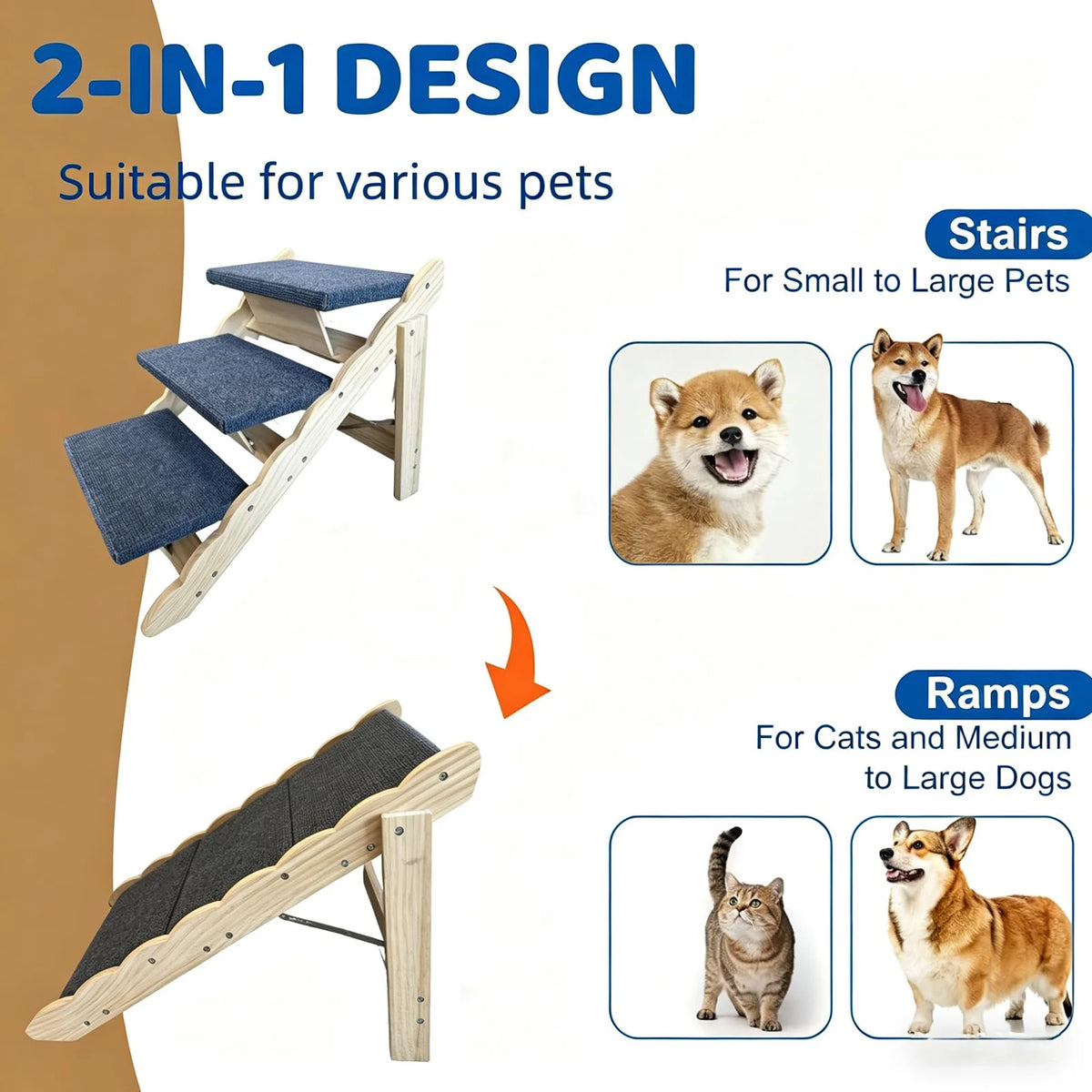 DishyKooker Indoor Wooden Pet Stairs And Folding Ramp