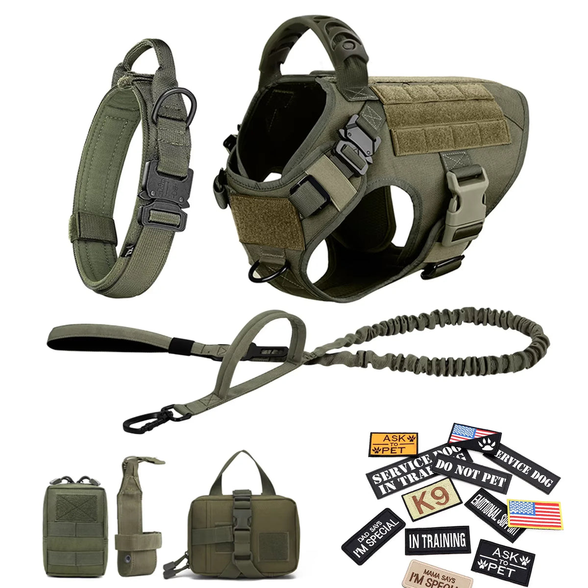 Petravel Tactical Dog Harness Vest With Collar Leash Set