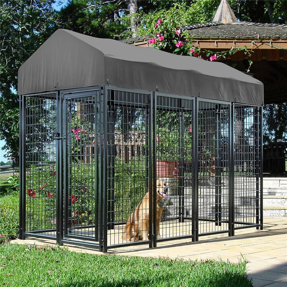 Borwart Heavy Duty Metal Dog Kennel With Covered Outdoor Indoor Run
