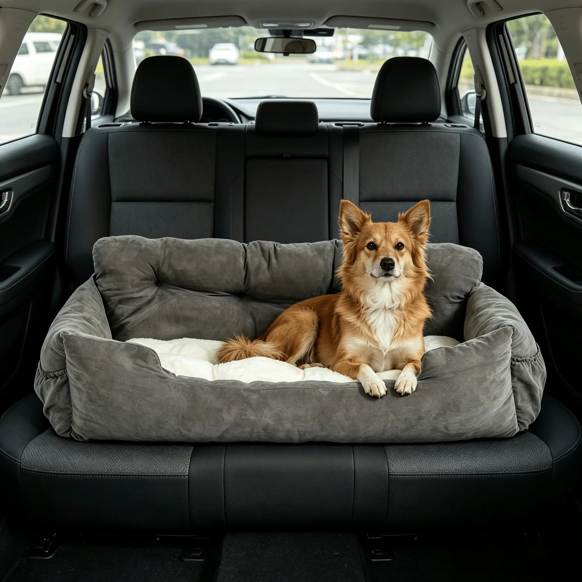 Portable Pet Car Seat With Safety Leash Storage Pockets
