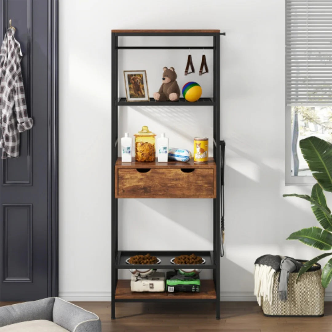Elevated Dog Feeding Station With Adjustable Bowls And Storage Cabinet