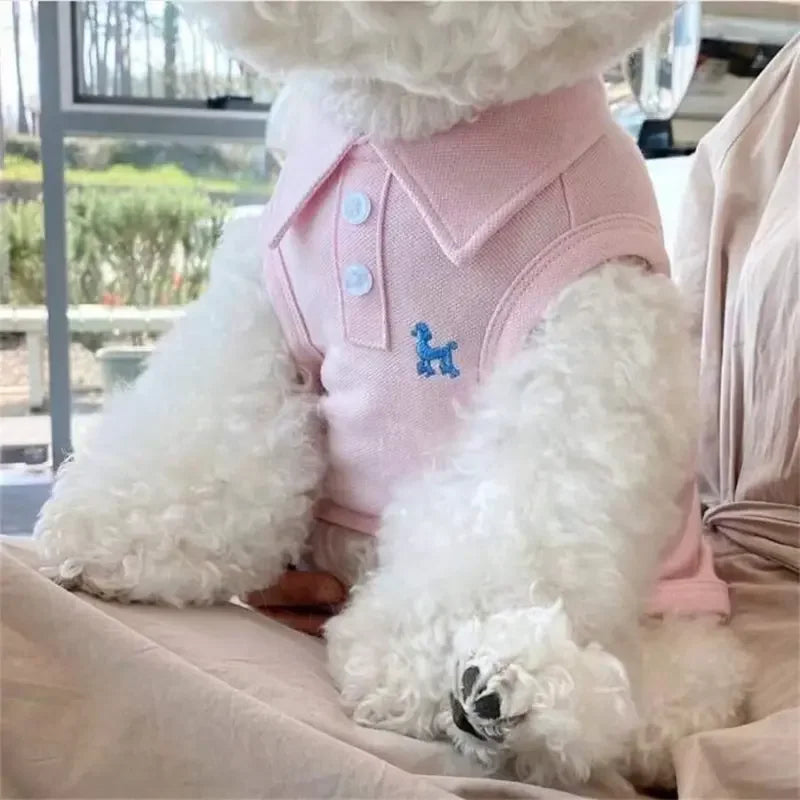 Pet Two Piece Polo Shirt and Embroidered Vest Clothing Set