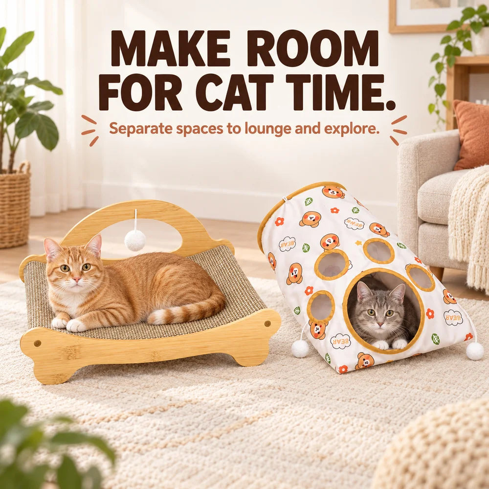 Zoe Cat Scratcher Lounger With Crinkle Tunnel Play Sack Jute And Sisal Blend Scratching Bed With Hanging Toys Foldable Cat Hideaway For Indoor Cats Resting Interactive Play And Hide And Seek