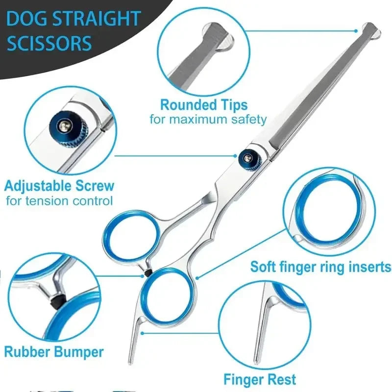 Stainless Steel Round Tip Pet Grooming Scissors, Safe Sharp Anti-Injury Hair Trimmer for Dogs Cats Precise Grooming Tool